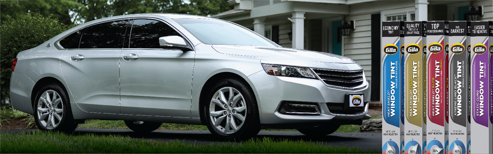 Car beside full line of Gila Automotive Tint 